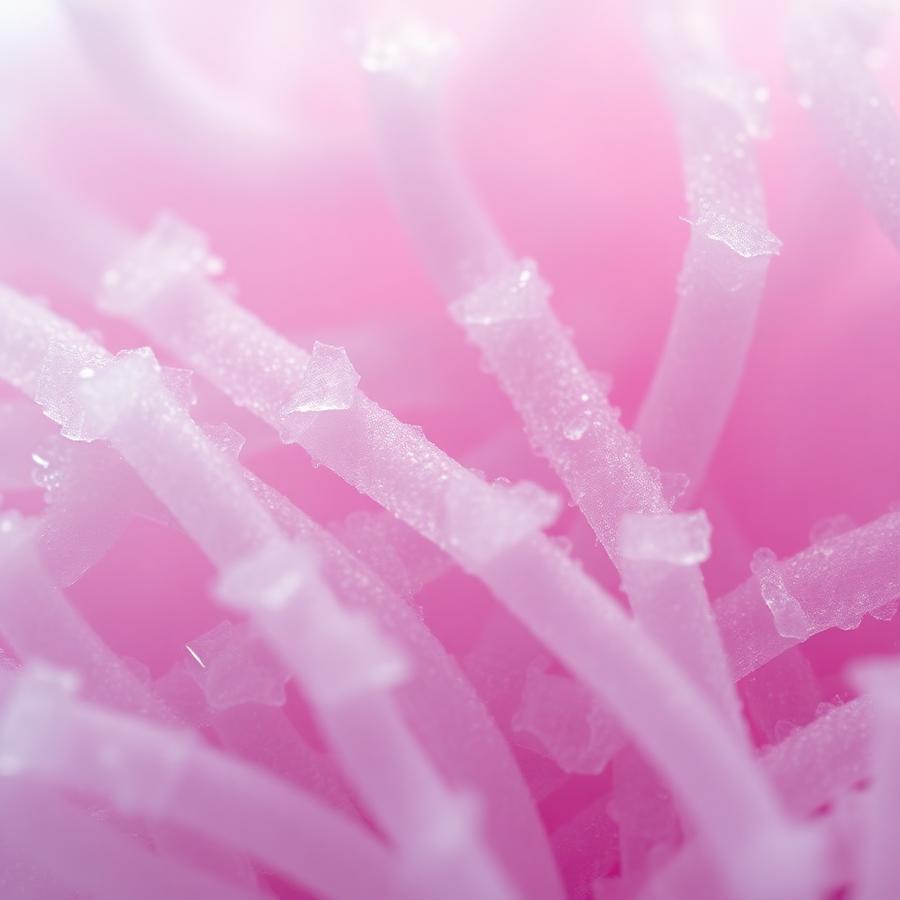 Macro detail of pink spun sugar strands
